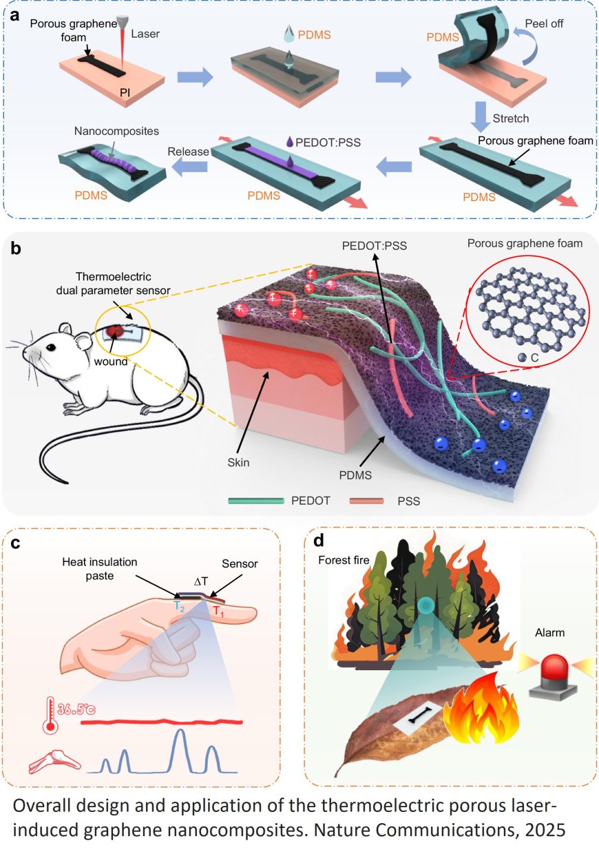 Thermoelectric porous laser-induced graphene-based strain-temperature decoupling and self-powered sensing