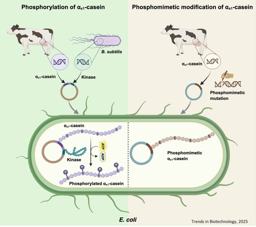 Production of phosphorylated and functional αs1-casein in Escherichia coli