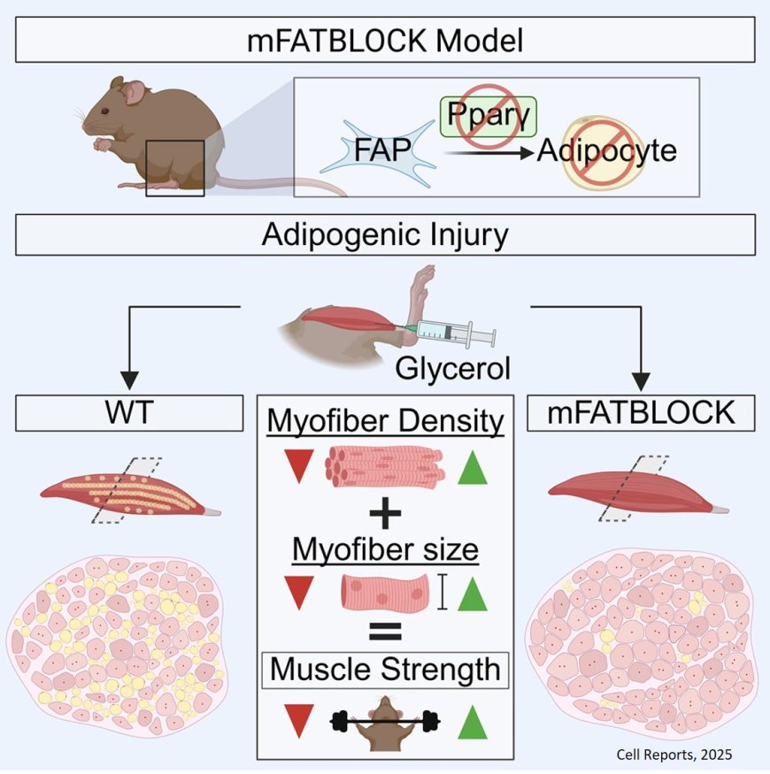 Intramuscular adipose tissue restricts functional muscle recovery